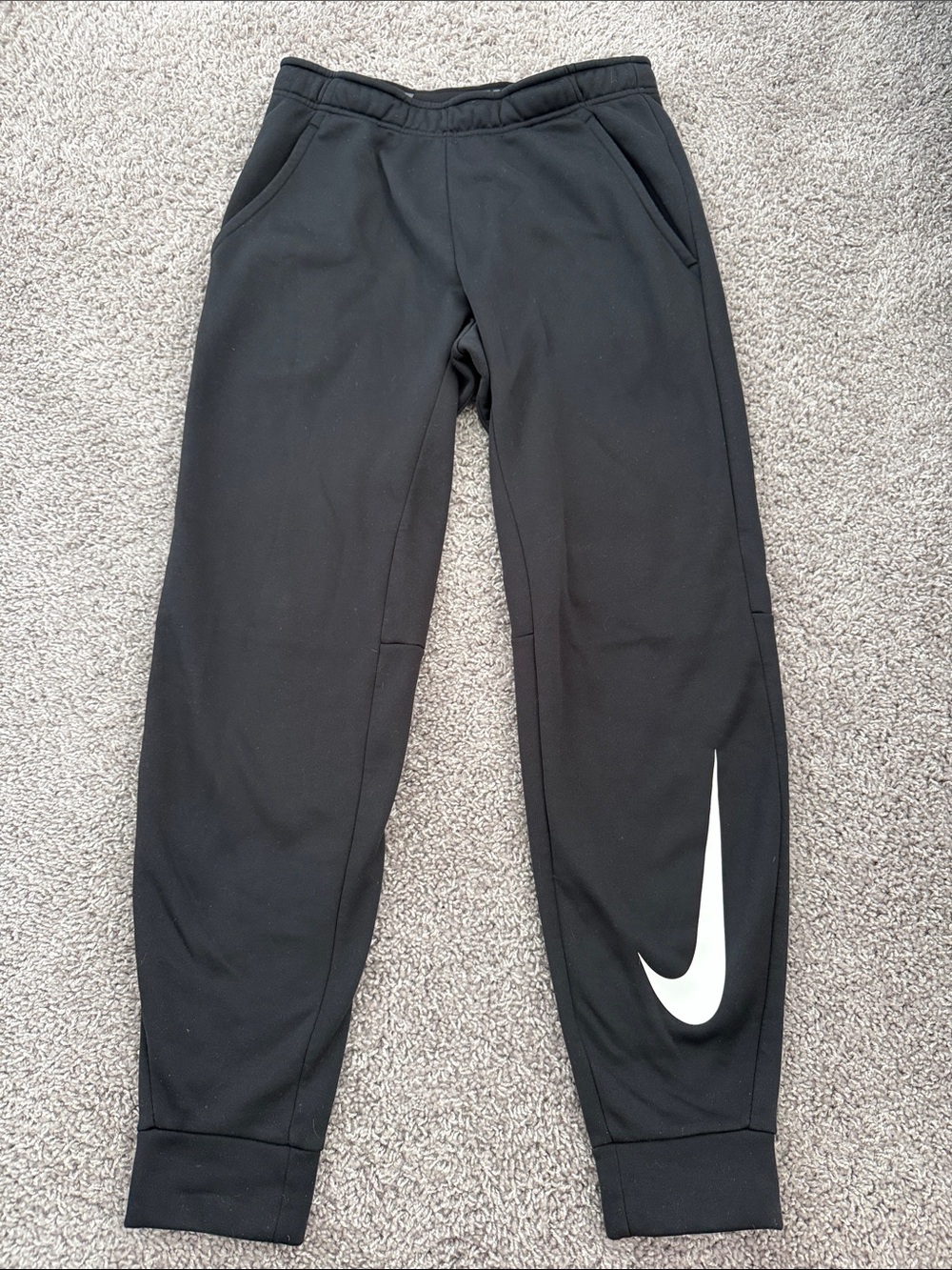 Nike Black Jogger Sweatpants with White Swoosh - Picture 1 of 2